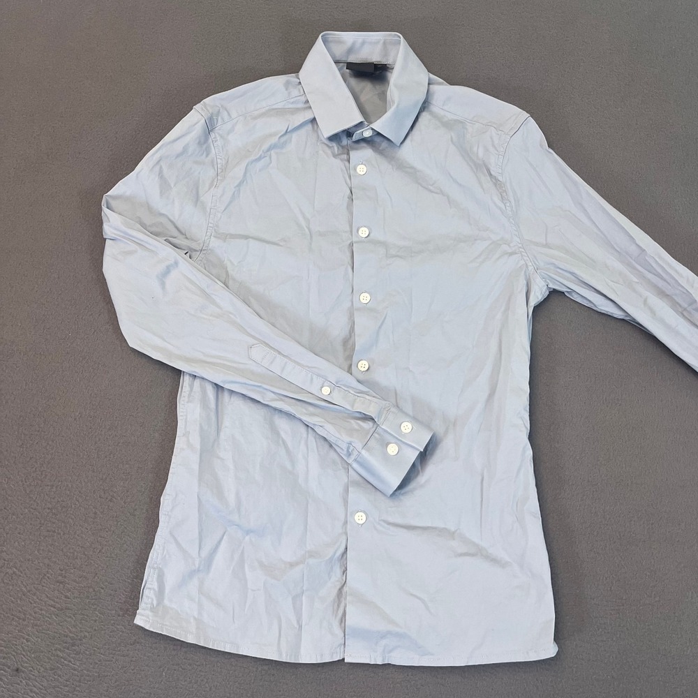 Asos Womens Sz 2XS Button-Up Shirt Light Blue Collared Cotton Long Sleeve Office